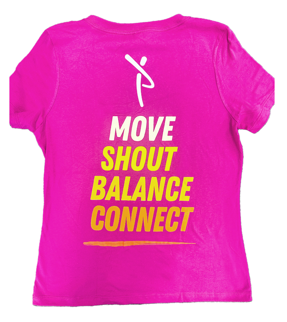 Move, Shout, Balance, Connect V-Neck T-Shirt (Berry)